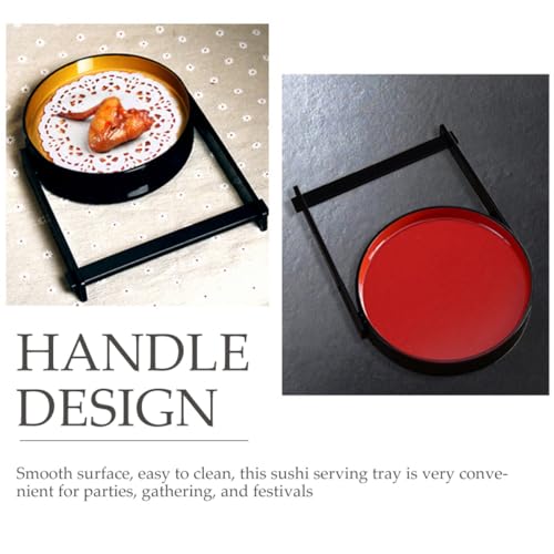 Bandeja japonesa para sushi de plástico rojo con asa pequeña miniatura 5
