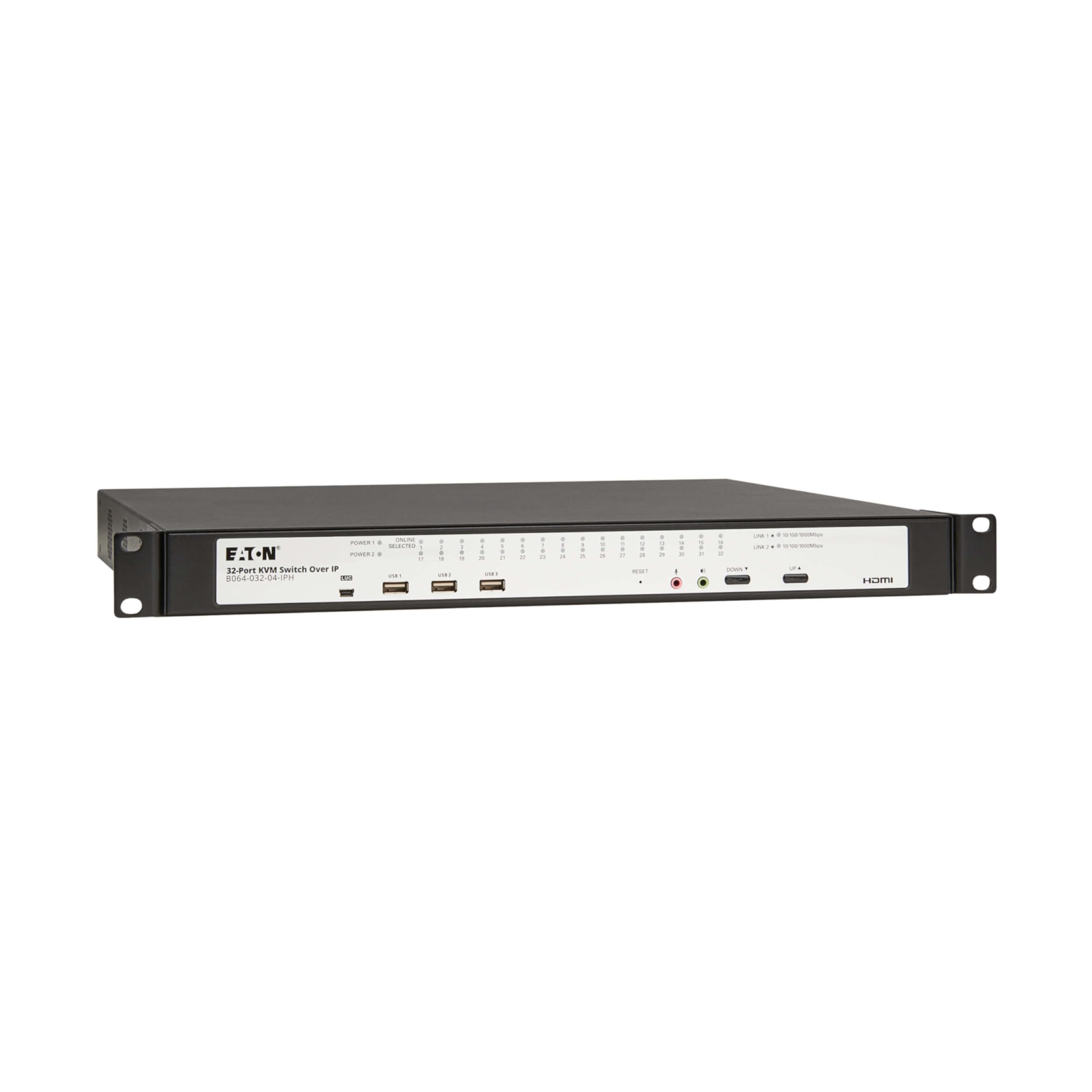 Eaton 32-Port Rack KVM Over IP Switch, Cat5/Cat5e, Virtual Media KVM, 4 Users (Remote + 1 Local User), Free Software, VGA or HDMI KVM, 1U Rackmount, TAA Compliant, 3-Year Warranty (B064-032-04-IPH)