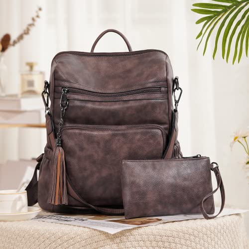 Image of CLUCI Backpack Purse for Women Leather Fashion Designer Travel Ladies Shoulder Bags with Wristlet