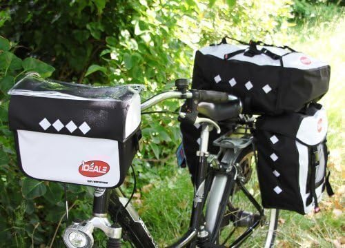 Ideale Hitec Quadruple Pannier Bike Bag Rear Rack Luggage: 2 x Pannier Bike Bag + 1 x Bike Backpack + 1 Bike Handlebar Bag - Waterproof - Colour: white / black