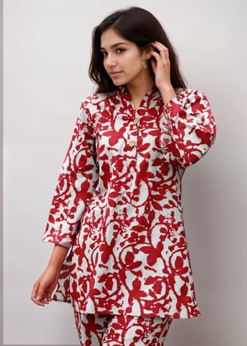 Shienzy Stylish Printed Cotton Blend Co Ord Set For Women || Casual & Festive Indo-Western Outfit || Kurta Pant Set (1594Shz_Mrn_S) Maroon