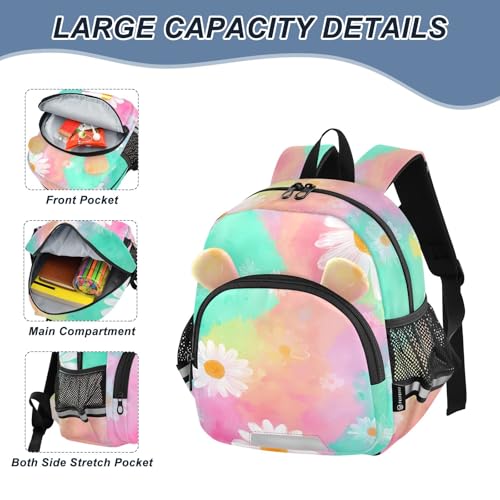 Kid's Backpack for Boys & Girls Toddler Bag Watercolor Tie-dye Daisies Pattern Backpack with Safety Leash4