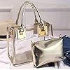 Rullar Women 2 Pcs Small Clear Tote Beach Shoulder Top-Handle Bag PVC Transparent Satchel Handbag Purse Gold #4