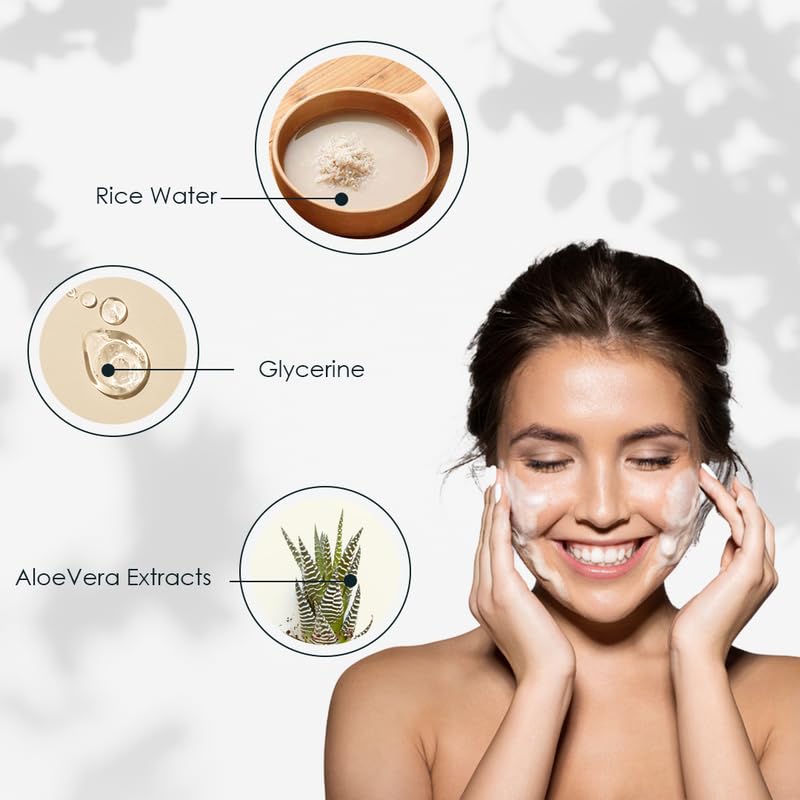 Image of The Bellusco Rice Water Face Wash with Glycerine and Aloe Vera for Skin Brightening, Tan Removal, Acne and Pimples | Sulphate and Paraben Free, Suitable For All Skin Types- (100ml X Pack of 3)