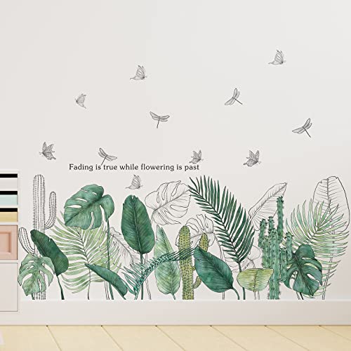 Green Plant Wall Sticker Tropical Palm Leaf Vine Wall Decals Watercolor Nature Cactus Wall Sticker Butterfly Dragonfly Wall Decals Mural For Room Nursery #TOP3