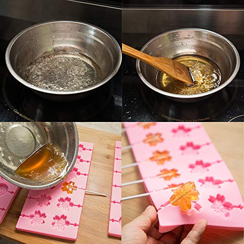 3 Pack Silicone Lollipop Molds,Sonku 12 Cavity Round Cherry Blossoms Swirl Chocolate Hard Candy Mold with 60 Pcs Sucker Sticks - Thumbnail 3