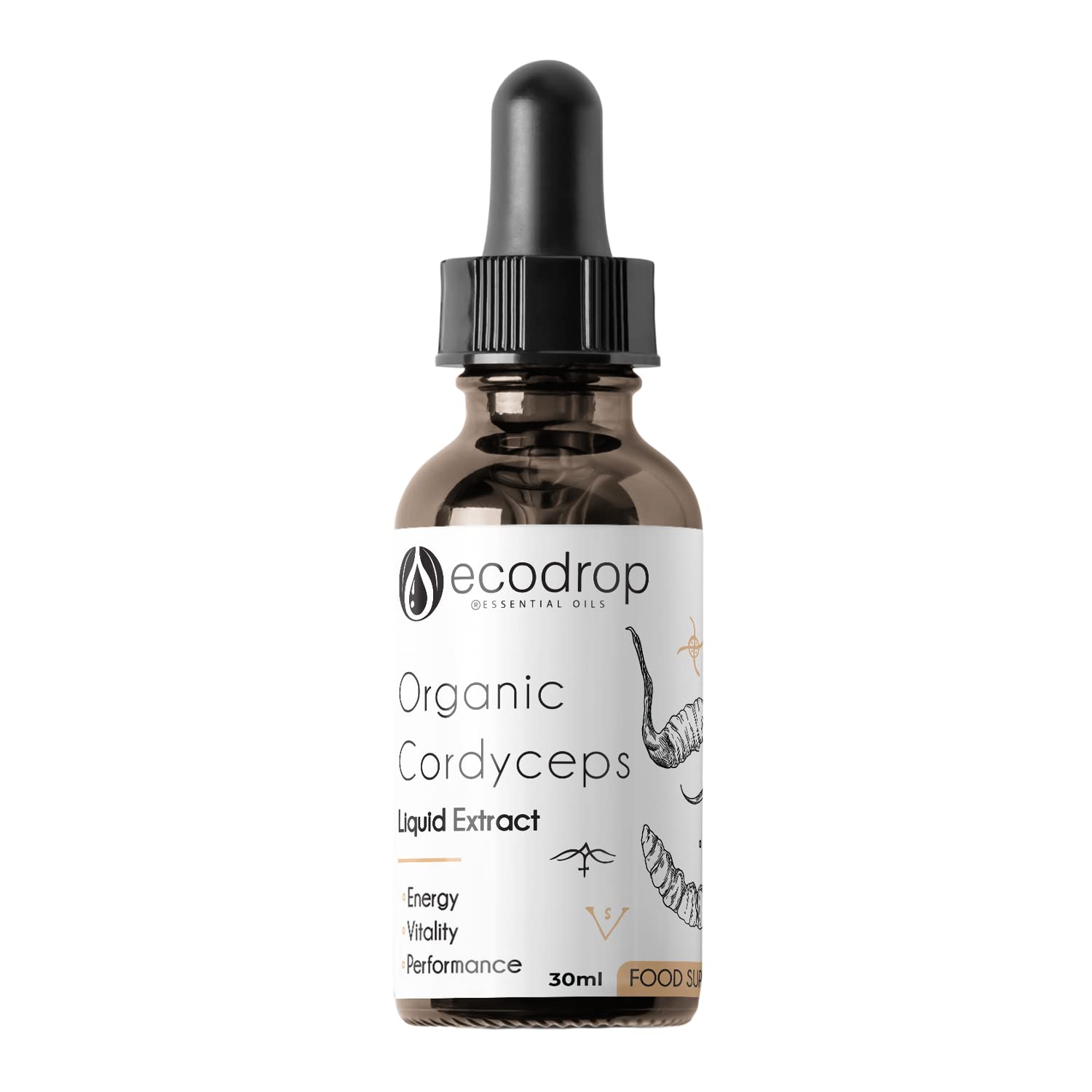Organic Cordyceps Mushroom (Cordyceps militaris) Double Extract Liquid Tincture, 30ml, EU & Soil Association Organic Certified, Manufactured in Finland