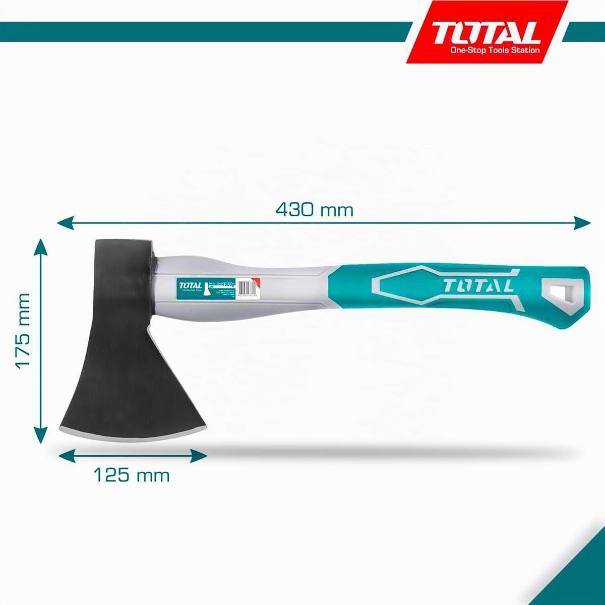 Total Tools - Hache - Longueur de 430 mm - Poids de 1 kg - Manche bimatière et ergonomique - Idéale pour le bricolage