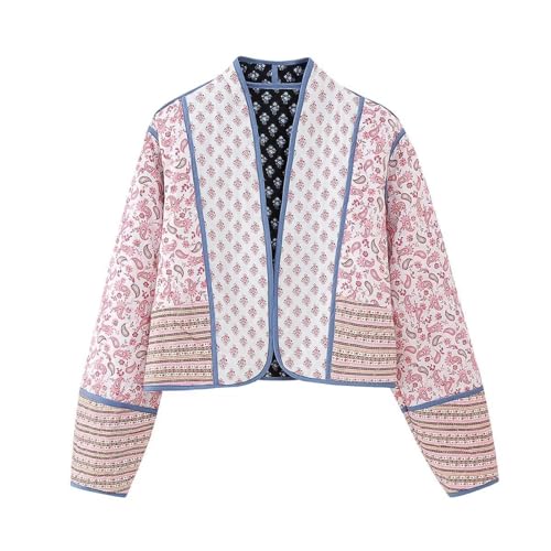 Vintage Floral Puffer Quilted Jacket Women's Coquette Cropped Padded Coat Boho Reversible Cardigan Y2K Winter Outwear4