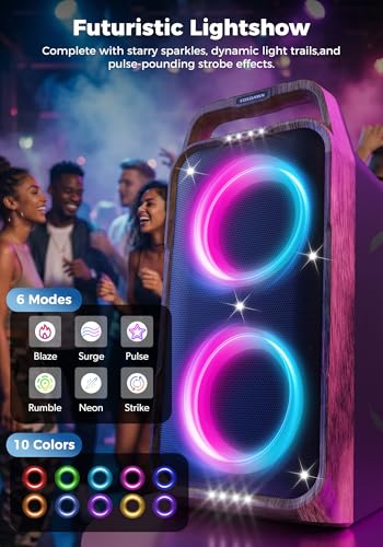 Image of Foxdawn Portable Bluetooth Speaker: 240W Peak Powerful Loud Sound Deep Bass Wireless Boombox Large Subwoofer 15 Hours Battery Life Fast Charging with Led Light Show for Party Outdoor Camping Backyard