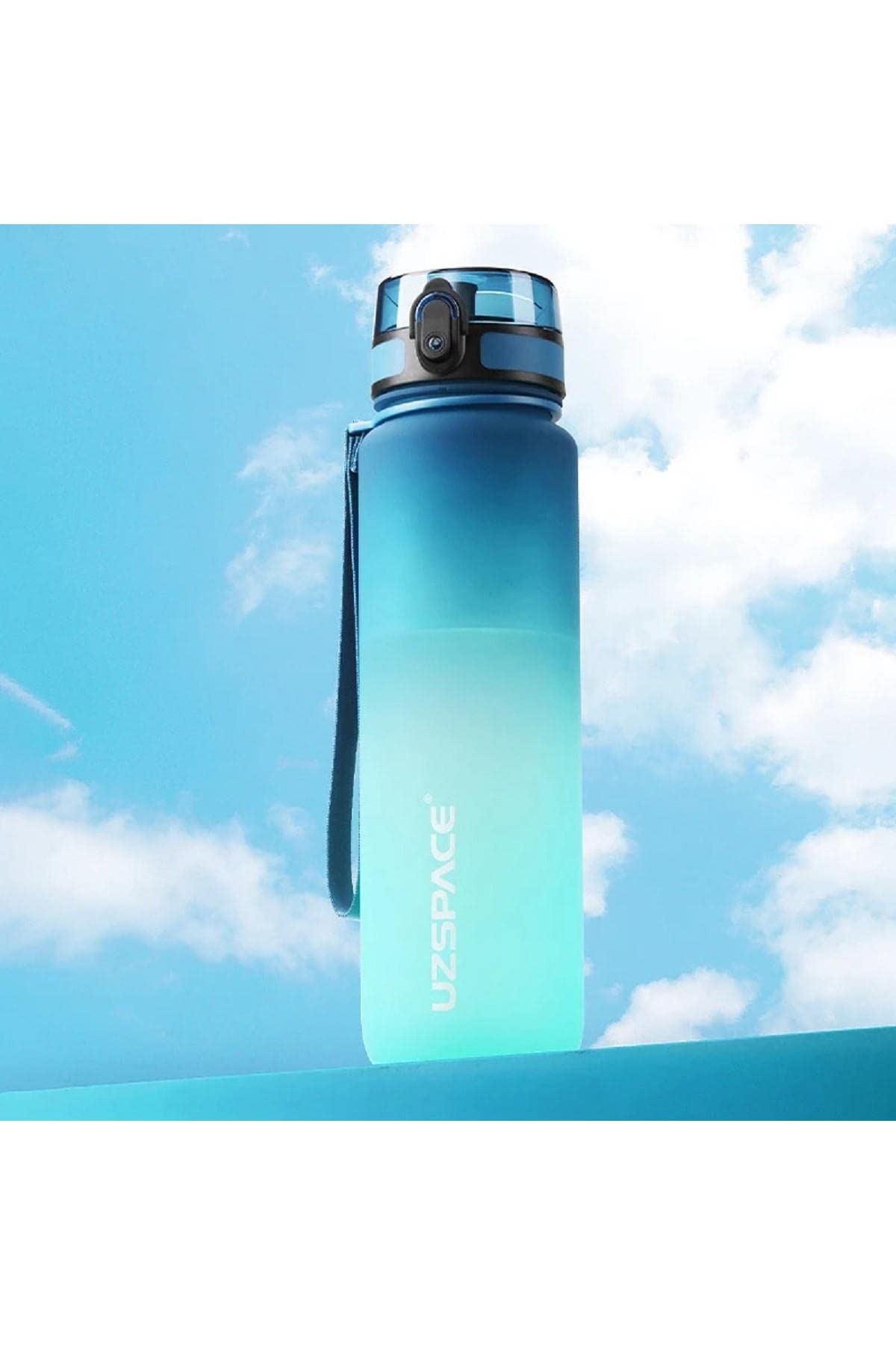 Uzspace FiftyFifty 1000ml BÜYÜK BOY Çift Renk Softtouch FF Collection Tritan Su Matarası Mavi-Turkuaz