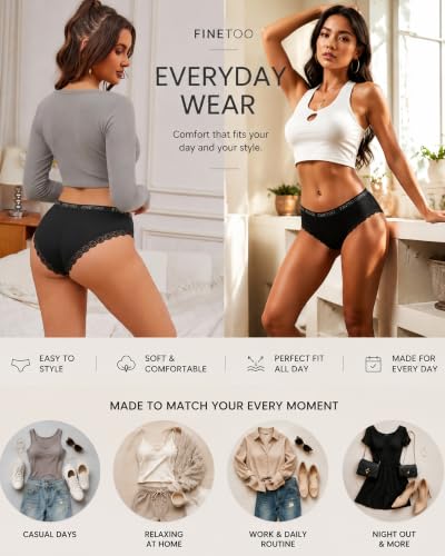 Image of Cotton Underwear for Women with Lace Trim Sexy Bikini Cheeky Panties 6 Pack