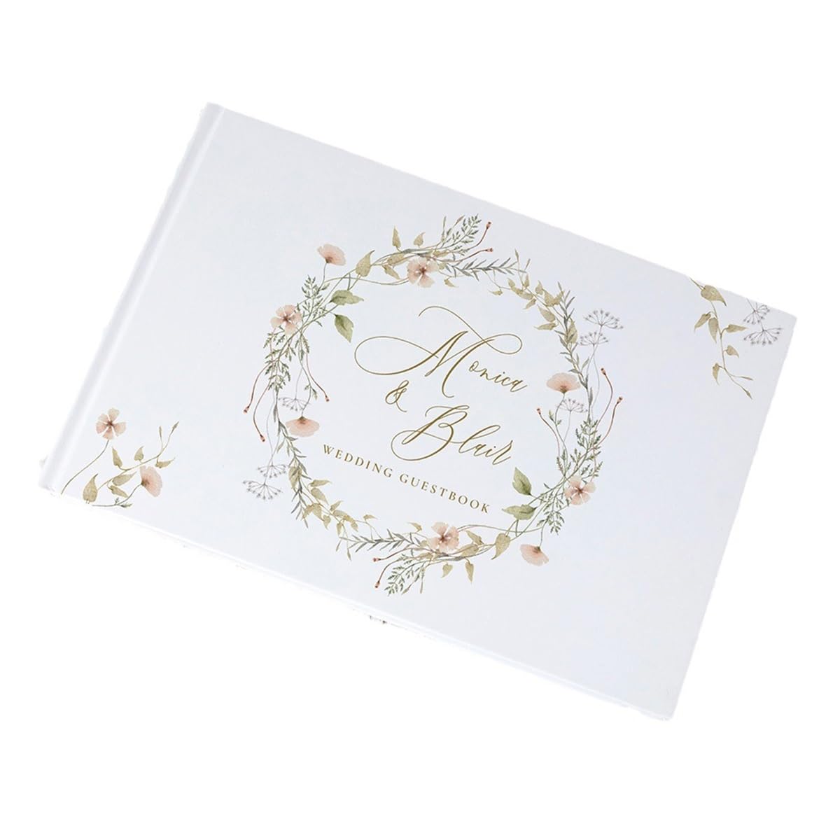 Grand livre d'or de mariage personnalisé A4 avec couronne florale, couverture rigide, scrapbooking de mariage personnalisé – Livre d'or personnalisé for couple – Cadeau de fiançailles, motif cœur d'am