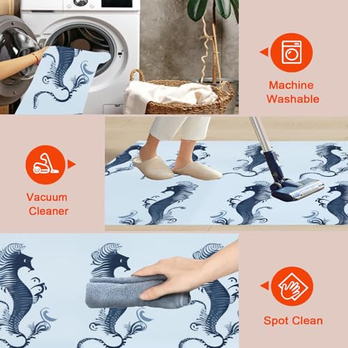 Moquette lavable grand format bleu ciel motif hippocampe 2x3m