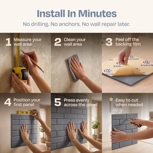 Image of Acoustic Wall Panels 18-Pack, 12 inchx12 inchx0.4 inch Decorative Self-Adhesive Sound Proofing | High Density 3D Brick Soundproof Absorbing Tiles for Walls, Home, Office & Studio - Pebble Gray