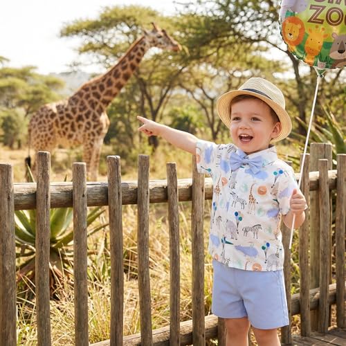 Image of CIYCUIT Toddler Baby Boys Shorts Set Short Sleeve Button Down Shirt + Shorts Pants 2 Pieces Summer Print Clothes Outfits