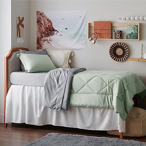 Image of Bedsure Twin XL Comforter - 5 Pieces Reversible Sage Green Bed in a Bag, Twin XL Bedding Comforter Set College Dorm Essentials with 1 Flat Sheet, 1 Fitted Sheet, 1 Pillowcase and 1 Pillow Sham