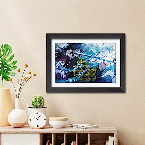 Image of TenorArts Giyu Tomioka Poster Demon Slayer Anime Laminated Posters Photo Frame Painting with Matt Finish Black Textures (12inches x 9inches)