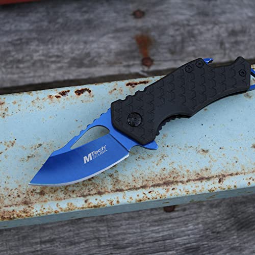 Mtech Usa – Spring Assisted Folding Knife – Blue Fine Edge Stainless Steel Blade With Black Nylon Fiber Handle, Bottle Opener, Pocket Clip, Tactical, Edc, Self Defense- Mt-A882Bl #TOP4