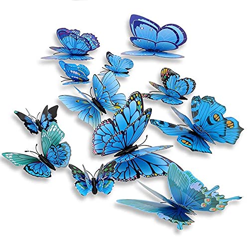12Pcs Butterfly Wall Stickers 3D Butterfly Wall Art Decals Room Wall Murals For Diy Home Decoration, Birthdays Party, Wedding Decor (Blue) #TOP2
