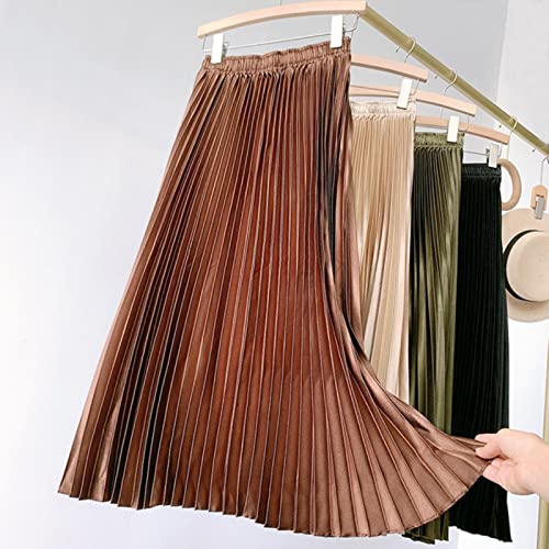 Gothique métallisé Noir plissé Longue Jupe Vintage Taille Haute Une Ligne Satin Jupes Femmes Style coréen Hiver