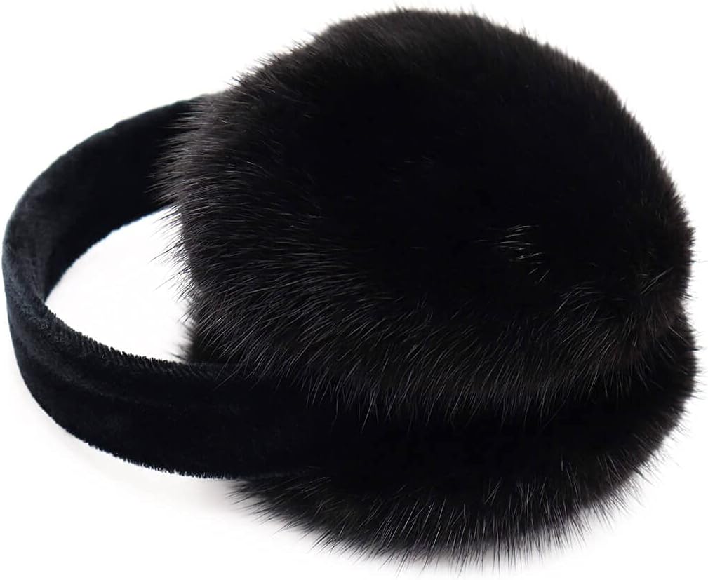 surell Mink Fur Earmuffs with Velvet Band - Ear Warmer - Luxury Winter Fashion