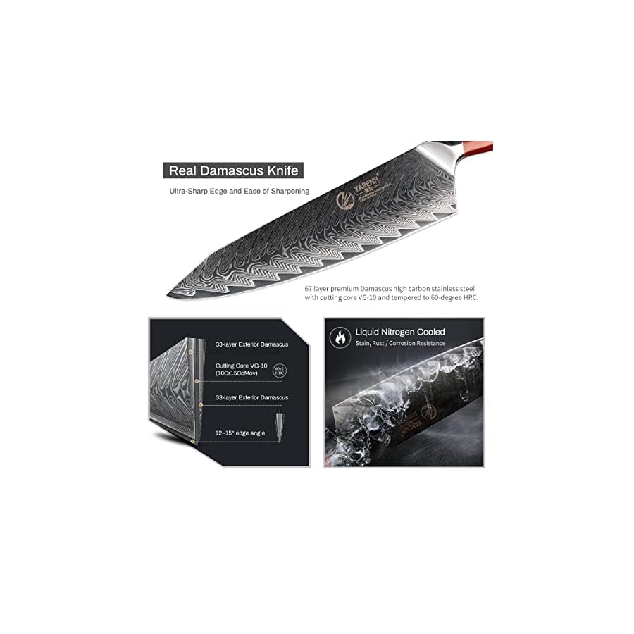 YARENH-Chef-Knife-8-inch-Gyutou-Professional-Kitchen-Knife-Sharp-Damascus-Stainless-Steel-Blade-67-Layers-High-CarbonFull-TangAfrican-Sandalwood-HandleGift-Box-Packaging-KTF-Series YARENH Chef Knife, 8 inch Gyutou Professional Kitchen Knife, Sharp Damascus Stainless Steel Blade, 67 Layers, High Carbon,Full Tang,African Sandalwood Handle,Gift Box Packaging, KTF Series