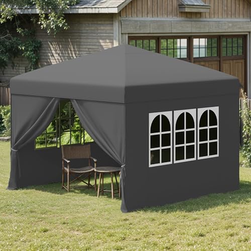 YITAHOME Pavillon mit Seitenwänden 2.5x2.5m wasserdichte zusammenklappbares Garten Vordach Ganzjahres Camping Pavillon UV-Schutz mit Heringen Seil Tragetasche Gewichtsbeuteln Veranstaltungen grau