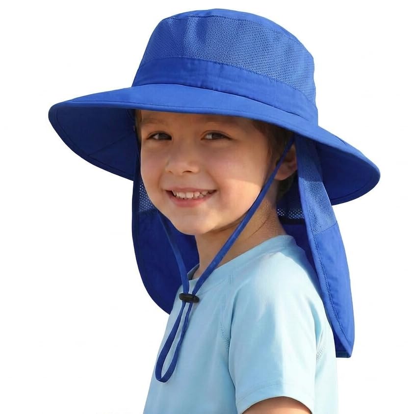 Image of Home Prefer UPF50+ Kids Girls Boys Sun Hat Wide Brim Fishing Hat with Neck Flap Adventure Beach Safari Sun Protection Cap