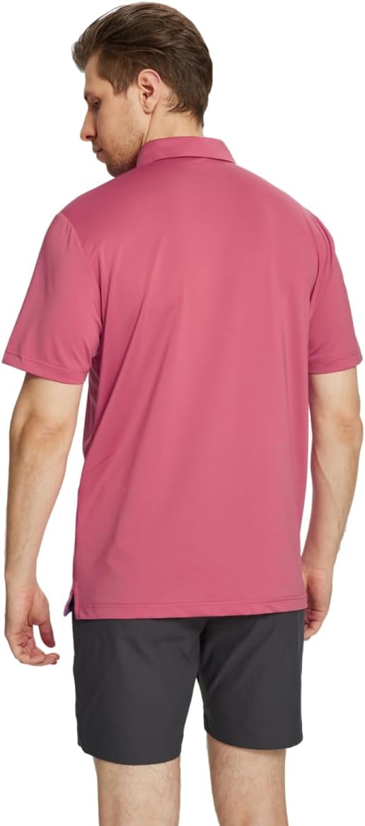 Rouen Mens Golf Shirts Short Sleeve Chest Print Performance Dry Fit Moisture Wicking Casual Sports Polo Shirts for Men