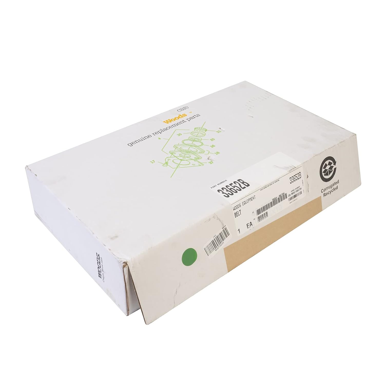 Woods 33652 OEM W127 V-Belt in its packaging