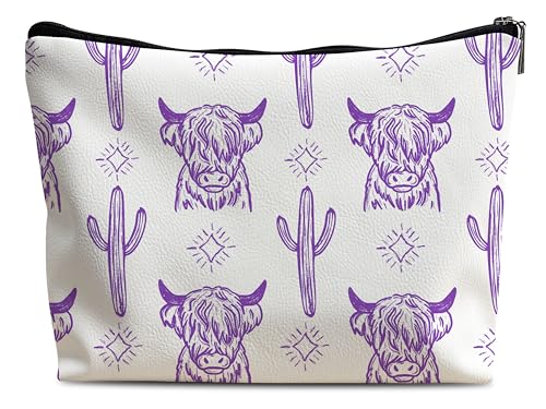 Image of Cow Makeup Bag - Leather Cowgirl Stuff, Western Gifts For Women, Multifunctional Makeup Bag