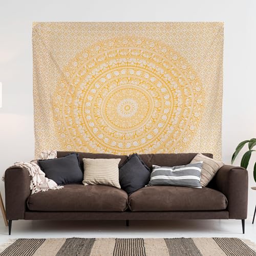 Image of Craft Trade 30x40 Inches Psychedelic Yellow Cotton Mandala Ombre Wall Hanging Tapestry
