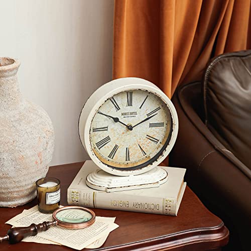 Nikky Home Vintage Table Clock, Large Metal White Table Clock Retro Non-Ticking Desk Clock Antique Desk Clock For Bedroom Living Room For Decor #TOP1