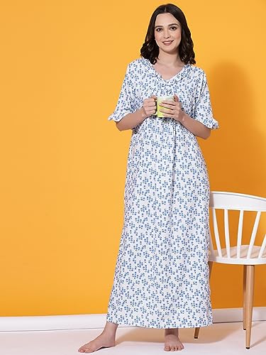Image of OOMPH! Cotton Blend Nighty for Women's | Night Gown | Nighty | Nightdress | Maxi Dress | Sleepwear | Gown for Women | Nighties | Sleepwear