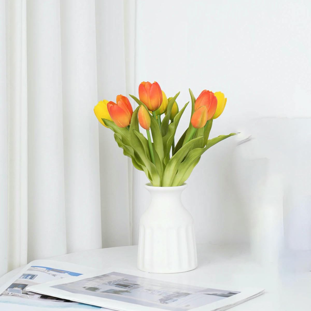 5 pezzi di bouquet artificiale in silicone con fiori finti, decorazione for feste, centrotavola for soggiorno, composizione floreale(Red)