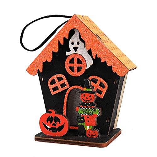 C-LARSS Props de Festival de cabaña de Troncos Brillantes Lanyard Halloween Colgante de Calabaza de Madera Suministros de Fiesta Colgante Negro Cover