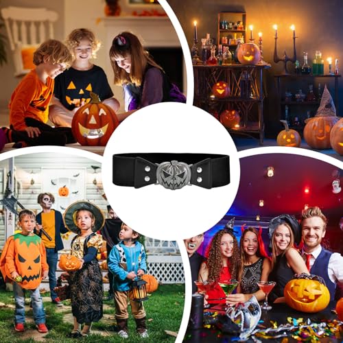 Halloween Pumpkin Belt, Elastic Waist Belt, 30.71 Inches Silver Split Buckle Fastening, Trendy Dress-Up Cincher, Festive4