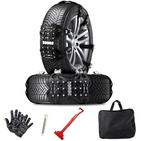 VaygWay Car Snow Tire Anti-Slip Chains - All Season Black Upgraded - Emergency Vehicle Tire Chains for Cars, SUVs, & Trucks (Black Upgraded, 12 Pack) Cover