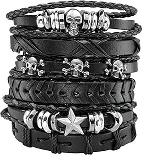 JJDreams 6-10 Pcs Leather Bracelets Set for Women Men Braided Wooden Beads Wrap Cuff Cord Adjustable