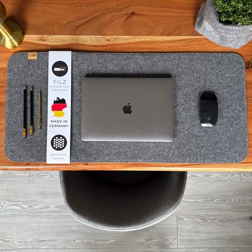 kontor28 - Schreibtischunterlage Filz MADE IN GERMANY | Schreibtisch Unterlage in der Größe 80x37 5 cm aus Upcycling-PET Filz | Filzunterlage Schreibtisch waschbar & Anti-Rutsch Farbe Grau