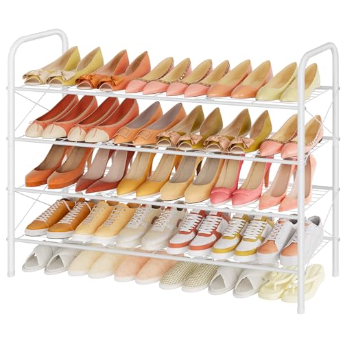 Image of Hoctieon 4 Tier Mesh Style Shoe Rack, Entryway Shoe Shelf, Shoe Storage Organizer, Shoe Rack for Closet, Space Save for Bathroom, Garage, Hallway, Bedroom, Living Room, White