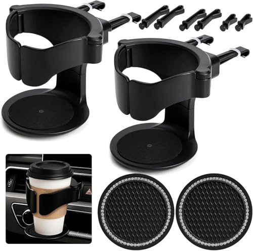 Porte gobelet Voiture,2 Supports à Tasses pour Voiture Noirs + 2 Silicone Porte Gobelet,Support De Ventilation Réglable, Porte-Gobelets À Boissons Et À Café
