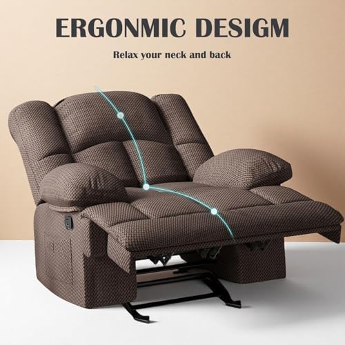 Image of Oversized Rocker Recliner Chair, Wide Manual Recliner with Adjustable Backrest & Footrest, Comfortable Rocking Reclining Sofa for Living Room & Bedroom, Chocolate