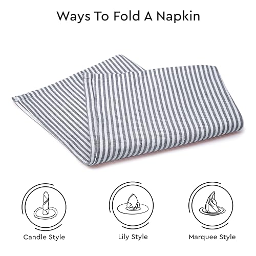 Image of Encasa XO Dining Table Napkins Set of 6, 45x45 cm | Machine Washable Reusable, Recycled Cotton Cloth Napkin, Soft & Absorbent, Table Decor for Hotels, Farmhouse - White & Ticking Navy Blue