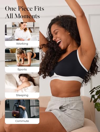 COMFELIE Seamless Wireless Bra for Busty Women No Underwire Lightly Lined Deep V T-Shirt Bralette Underarm-Smoothing