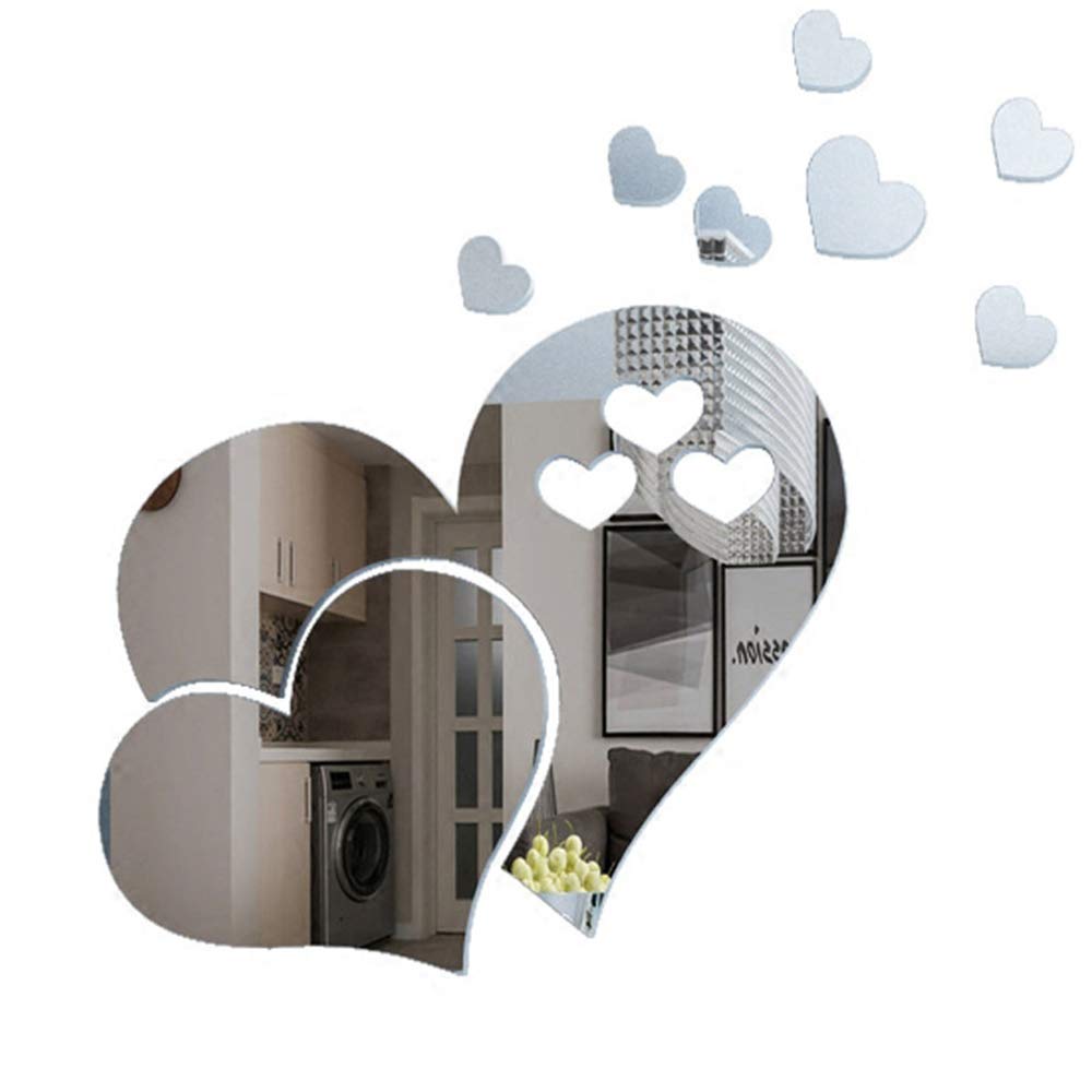 Ogquaton As Shown Acrylic Heart Mirror Stickers Diy Wall Sticker Home Decoration Silver Cost-Effective And Good Quality