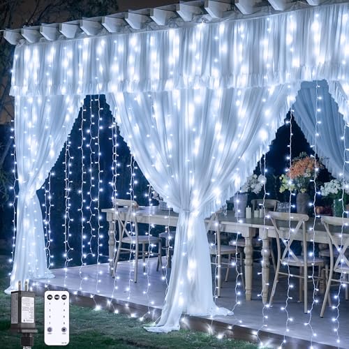 JMEXSUSS 9.5x29.5ft Curtain Lights Indoor Outdoor Decor with Remote, 900LED