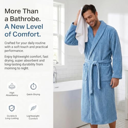 Image of PJGGZ Men's Shawl Collar Bathrobe, Soft Long Towel Robe for Men - Super Absorbent Quick Dry yet Warm
