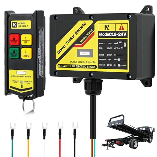 NEWTRY Wirless Dump Trailer Remote 12-24V Dump Trailer Remote Controller 656FT Hydraulic Pump Control Up Down Switch for Double Acting Hydraulic Pump